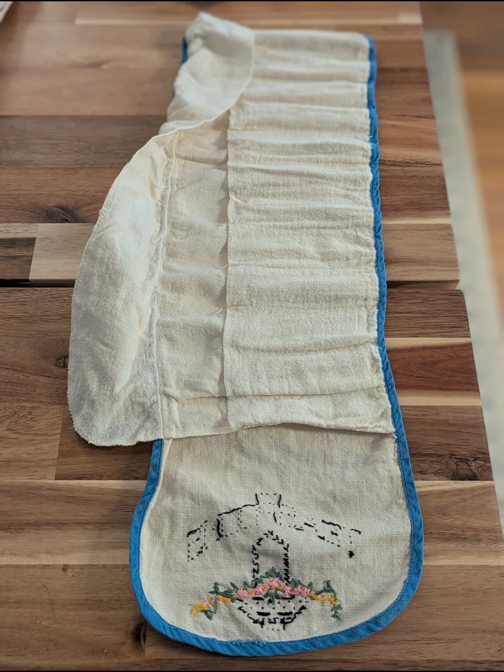 Hand Embroidered Linen Flatware Storage Rolls - Set of 3 Folk Art